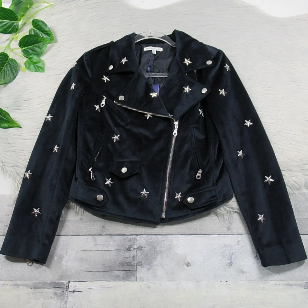 REBECCA MINKOFF Wes Star-Studded Velour Moto Jacket Women's Size XS